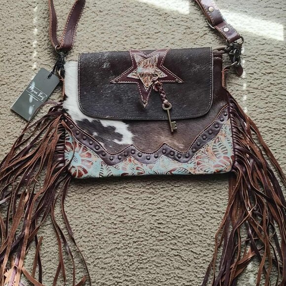 Western Cowhide Leather Fringe Shoulder Bag Myra Crossbody bag NWT - Picture 1 of 5